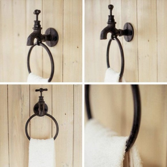 Farmhouse Garden Tap Cast Iron Towel Ring - Picture 2 of 12